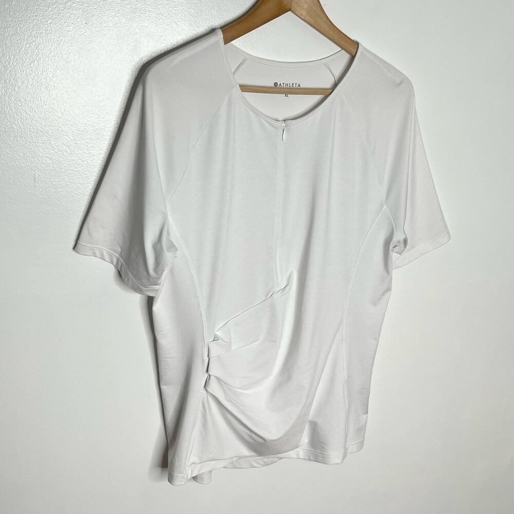 Athleta Short Sleeve Quarter Zip Top XL White Draped Back Zip Pocket Workout - Picture 2 of 9